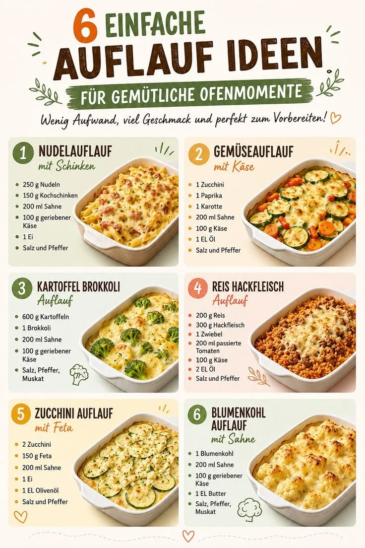 Einfache und leckere Auflauf Ideen für Familiengerichte im Ofen.