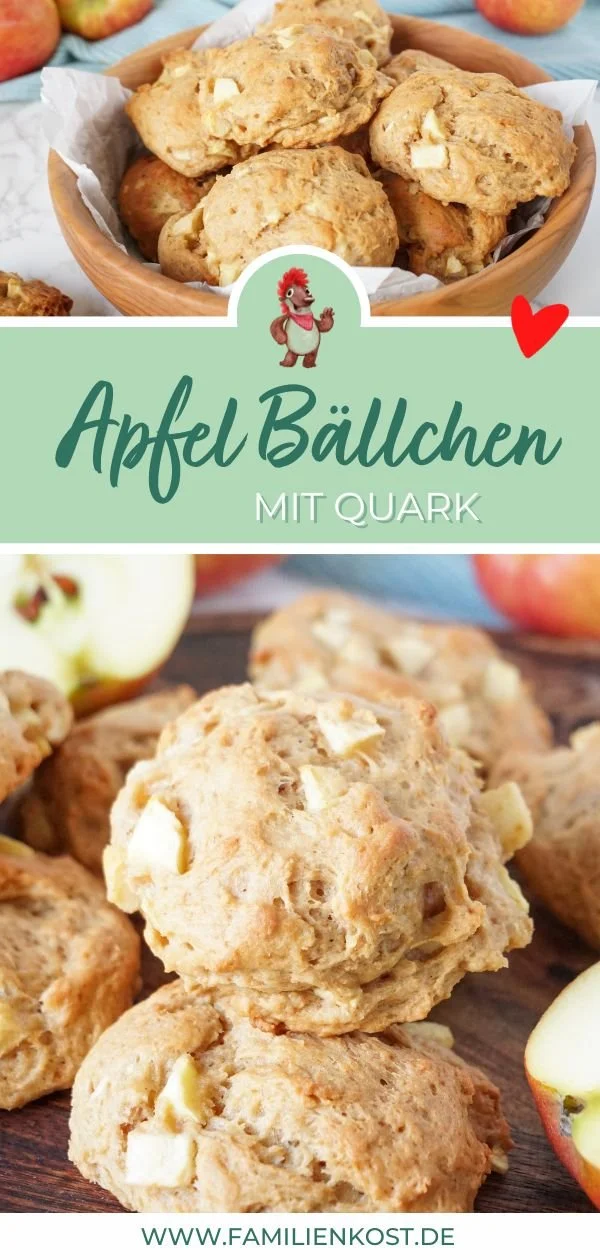Apfel Quark Bällchen frisch aus dem Ofen auf einem Blech serviert.