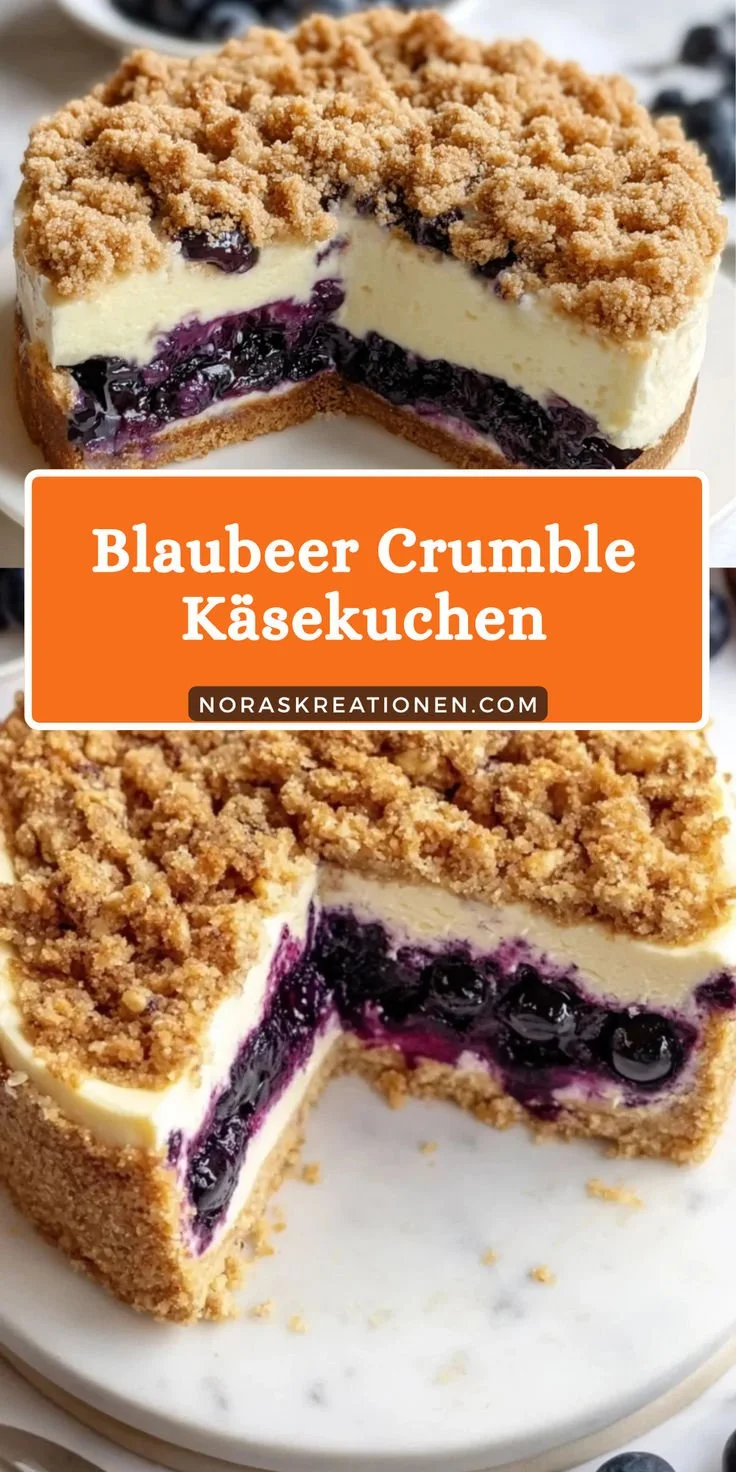 Blaubeer Crumble Käsekuchen mit frischen Blaubeeren und knuspriger Streuselschicht