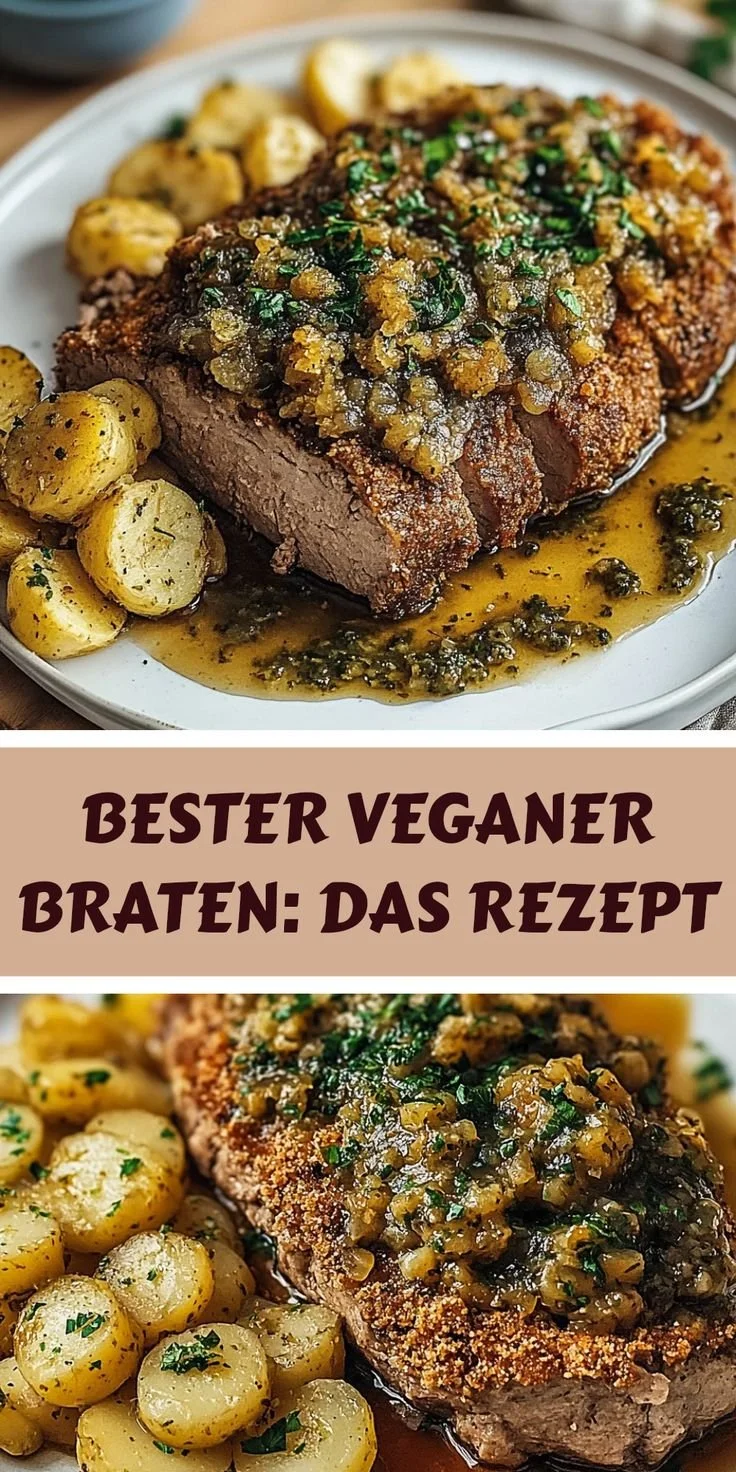 Köstlicher veganer Braten auf einem Teller, perfekt für Ihr veganes Festmahl