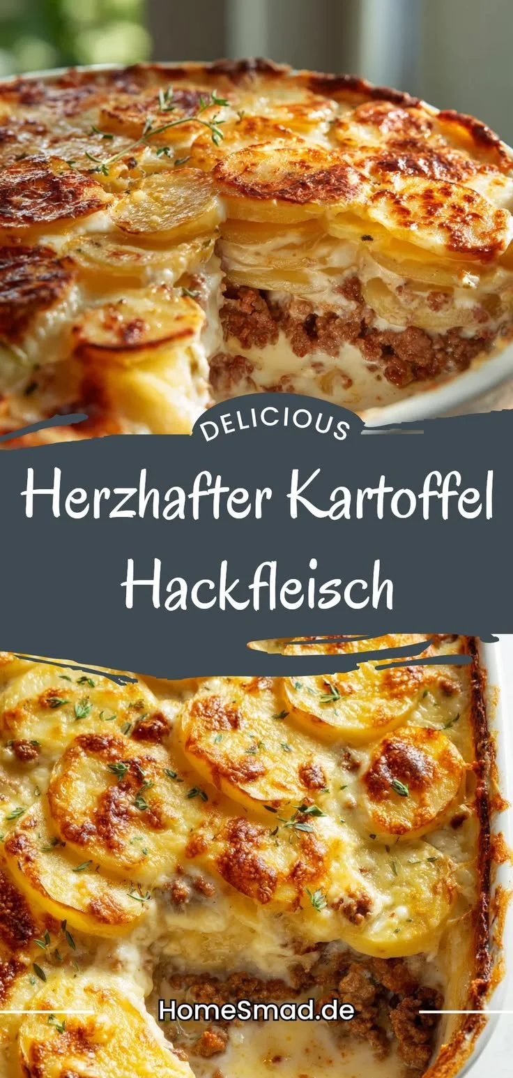 Herzhafter Kartoffel-Hackfleisch-Auflauf frisch aus dem Ofen