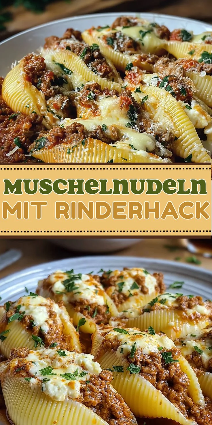 Gefüllte Muschelnudeln mit Rinderhack und Ricotta aus dem Ofen