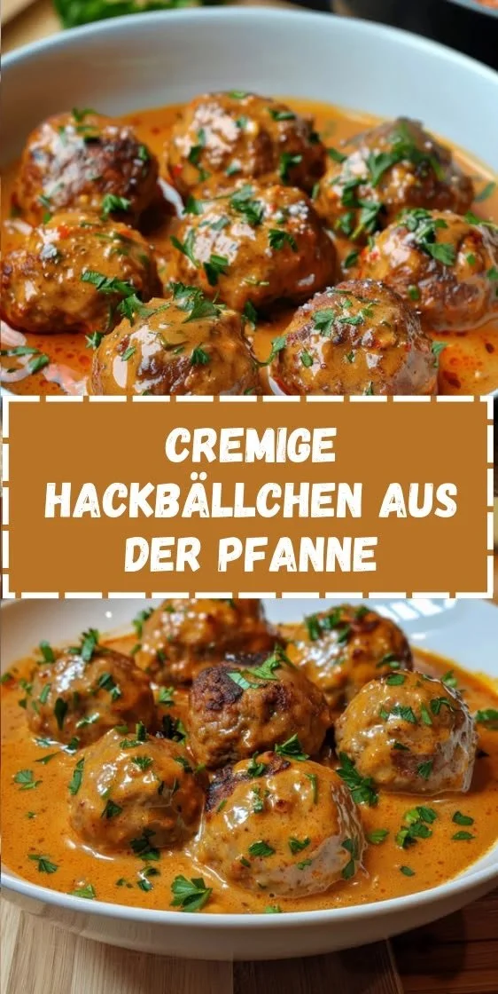 Hackbällchen in cremiger Paprikasoße auf einem Teller serviert