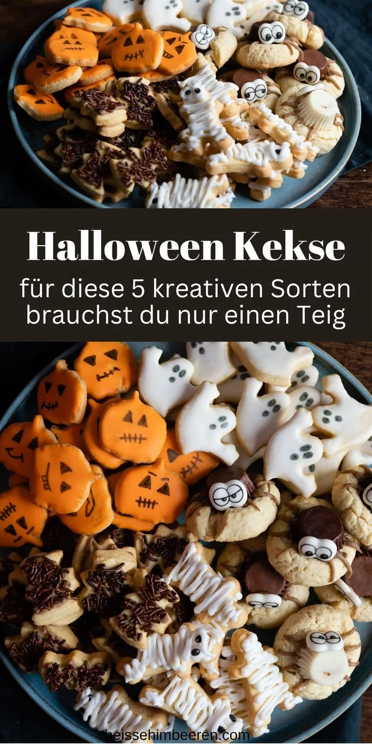 Leckere Halloween Kekse in verschiedenen gruseligen Formen und Farben