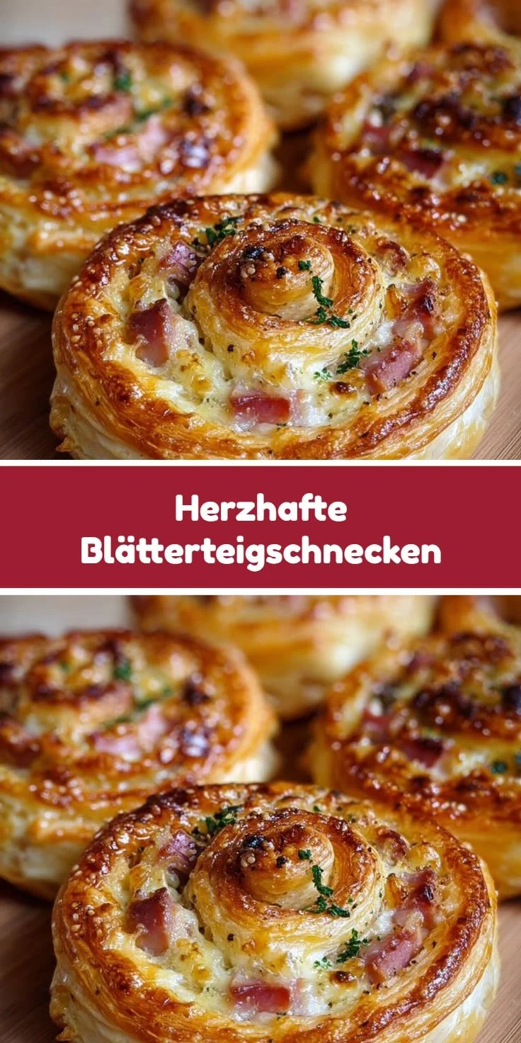 Herzhafte Blätterteigschnecken auf einem Tisch, ideal für Dinner Parties.