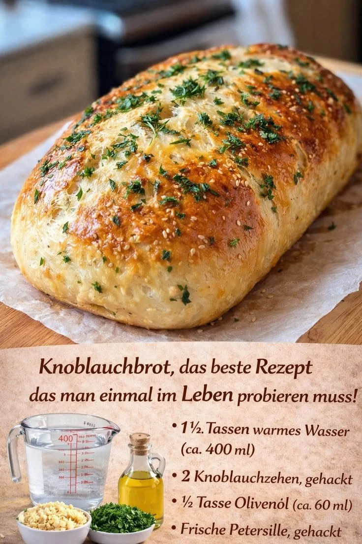 Knoblauchbrot ohne Kneten, einfaches Tassenrezept