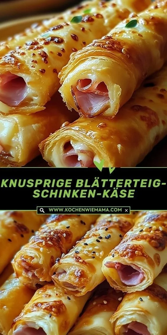 Knusprige Blätterteig-Schinken-Käse Snacks auf einem Teller
