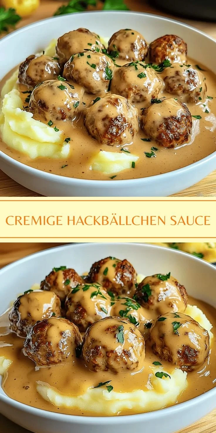 Cremige Hackbällchen Sauce auf einem Teller serviert