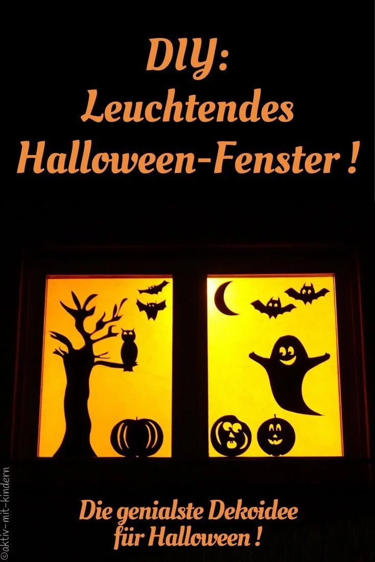 Gruseliges Halloween Fenster mit kreativen Dekorationen für Kinder