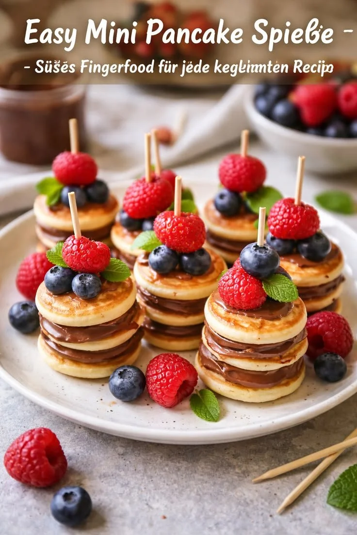 Leckere Mini Pancake Spieße für Parties und Brunch - süßes Fingerfood