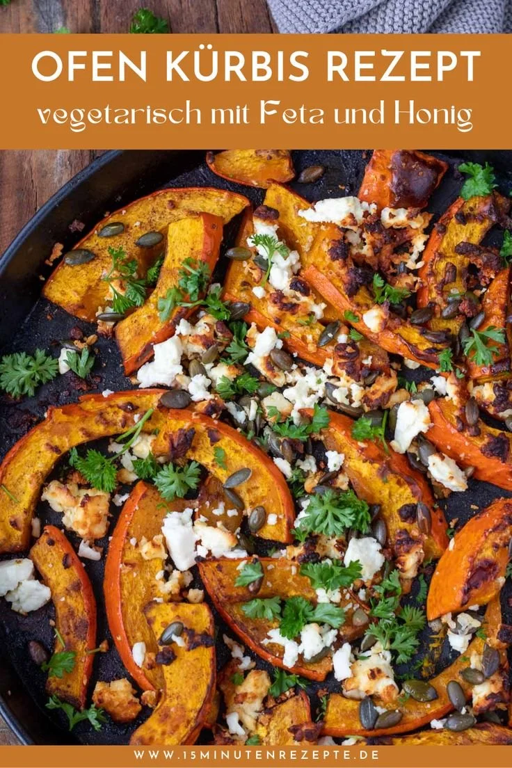 Ofen Kürbis mit Feta und Honig, ein gesundes Rezept für den Herbst.