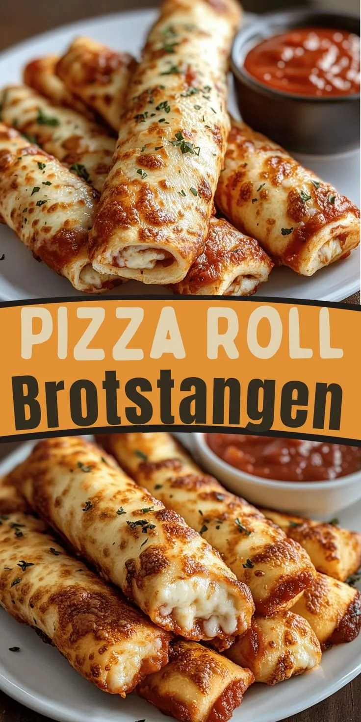 Leckere Pizza Roll Brotstangen frisch gebacken und serviert.