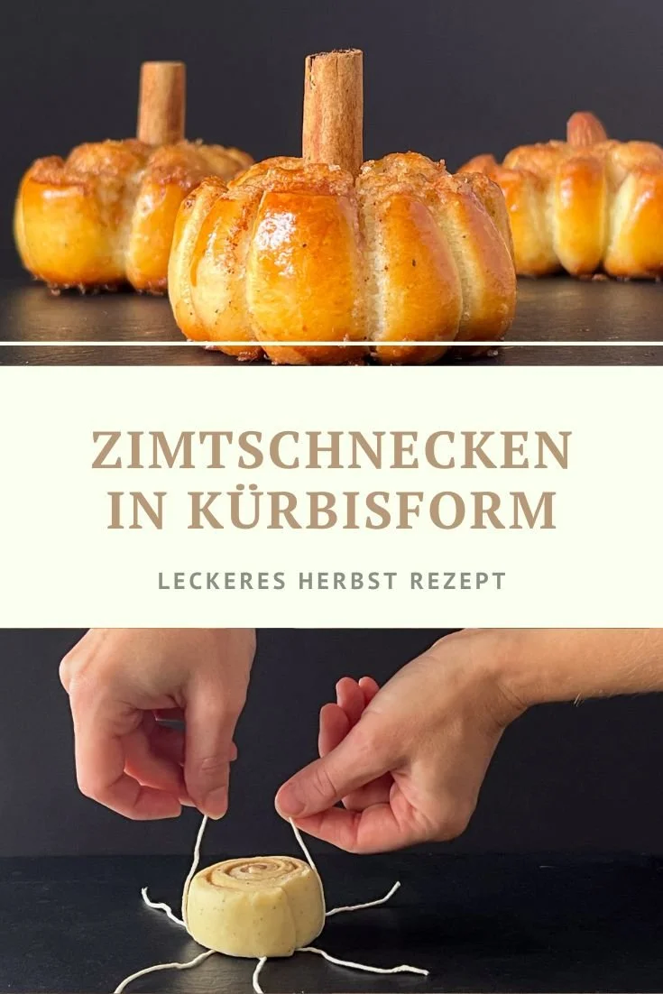 Zimtschnecken in Kürbisform auf einem Teller
