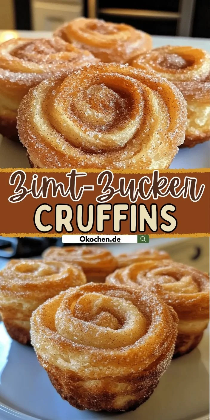 Leckere Zimt-Zucker-Cruffins auf einem dekorativen Teller