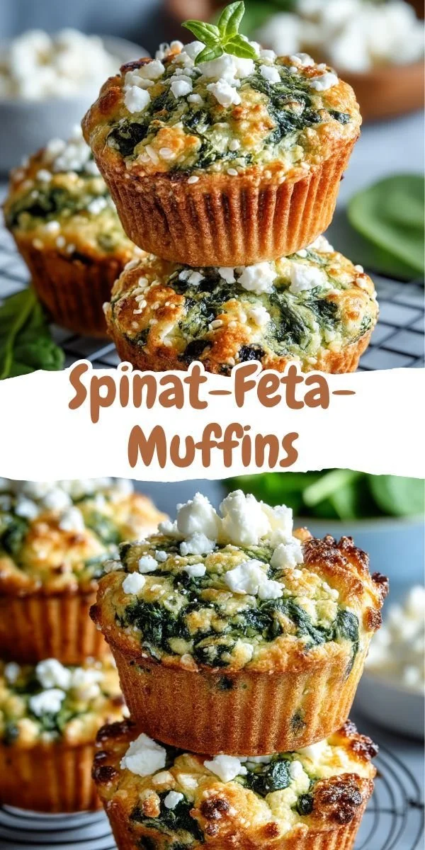 Leckere Spinat-Feta-Muffins mit Käse und Crunch auf einem Tisch